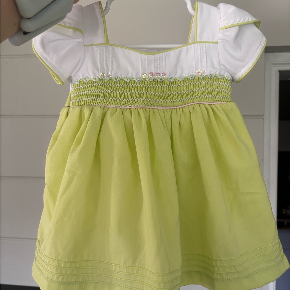Piccolo Lime Green and White Baby Dress
